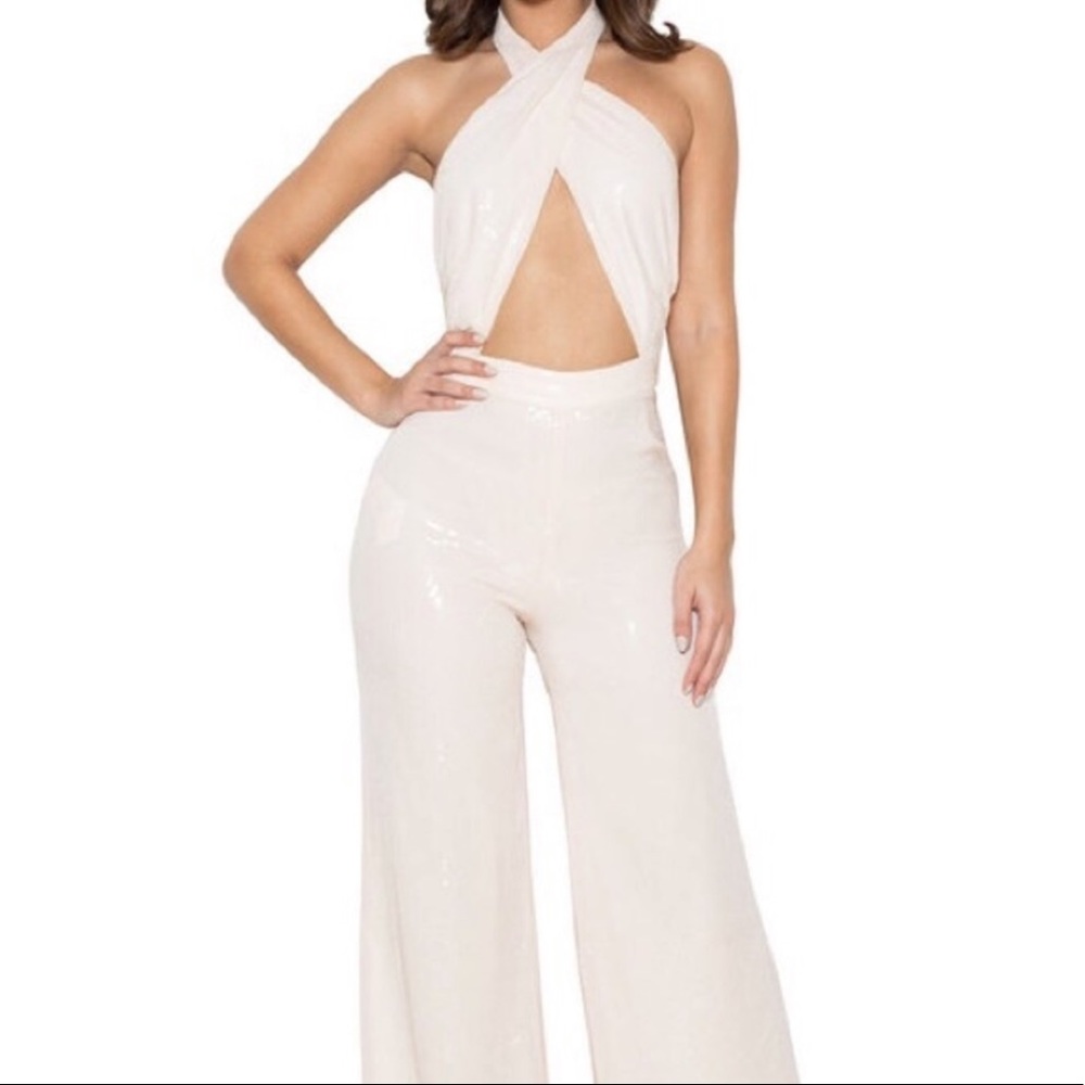 House of CB Nude Sequin Jumpsuit